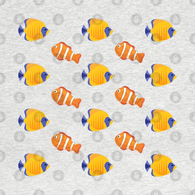 Yellow, blue and orange fish pattern by Murray Clothing